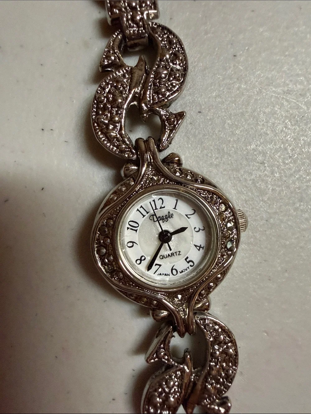 Vintage Silver-Tone Marcasite Link Bracelet Watch - Women's